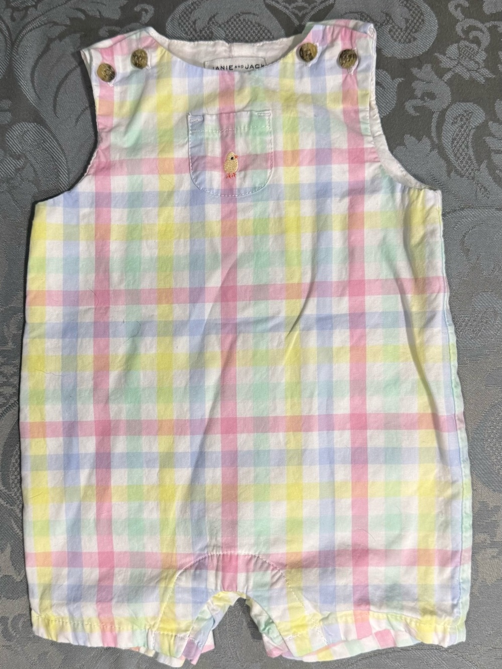 Janie and Jack Pastel Plaid Button Romper
